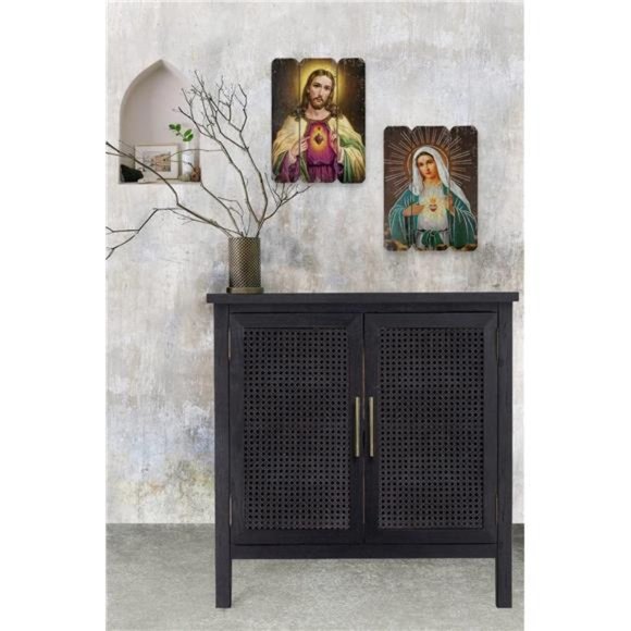 Sacred Heart of Jesus Picture Painting Wood Print Art 16inch Vintage, 1pc - Picture 2 of 6